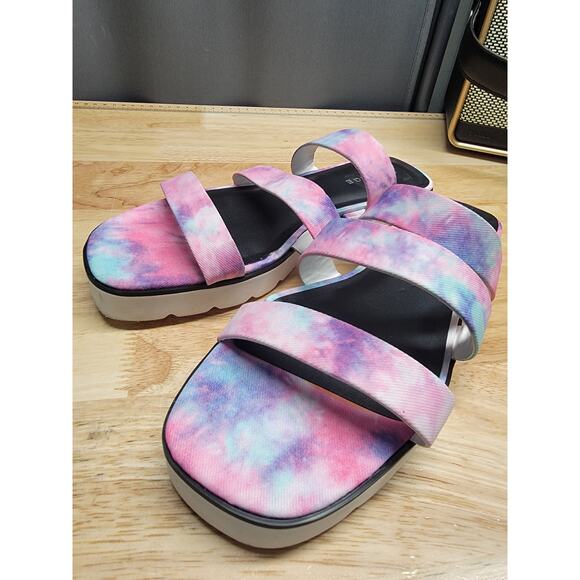 Rampage Ally Strappy Slide Sandals Women's Pink Purple Tie Dye Platform Open Toe - Picture 4 of 6